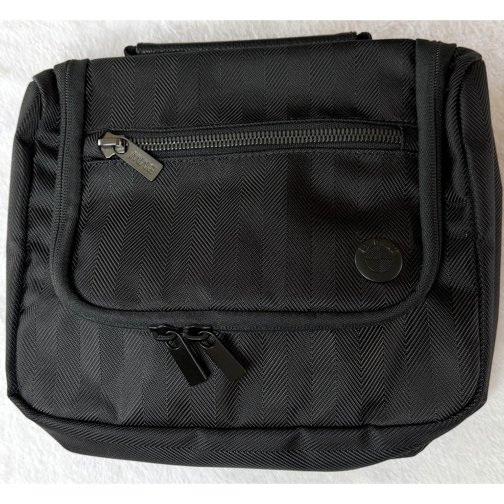 BMW Black Logo Bag with Handle Bathroom Travel Toiletry Zip Bag EUC